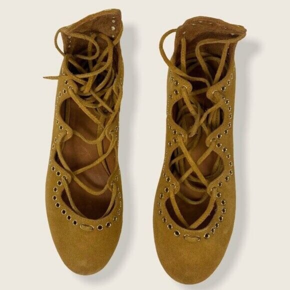 Isabel Marant Leo Lace Up Calfskin Leather Flats Womens Size‎ 35 or 5 Tan Brown - Picture 5 of 12